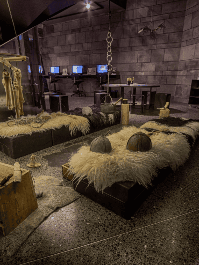 1. Medieval torture devices with sheepskin covers in a themed escape room.