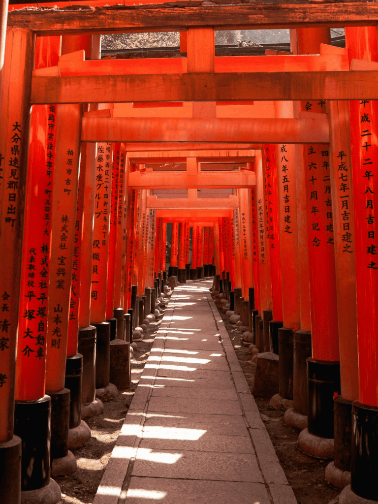 Colorful torii gates at Fushimi Inari Shrine, Kyoto, Japan.