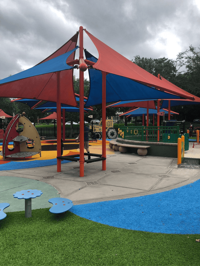 Colorful playground structures designed for children's outdoor fun and physical activity.