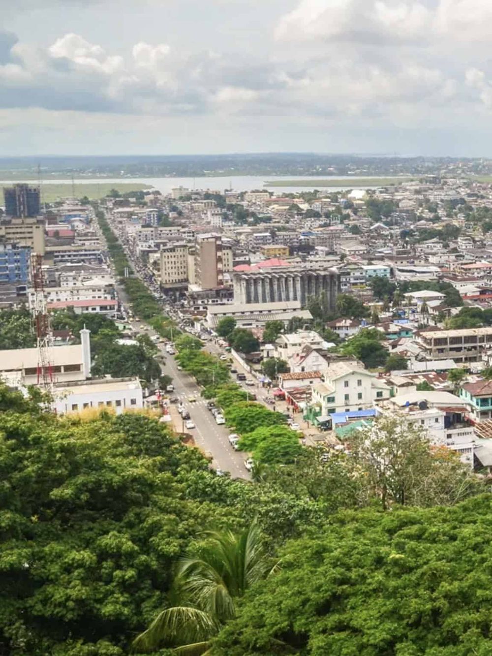 Vibrant cityscape with lush greenery, tall buildings, and water body in the background, highlighting urban exploration and scenic views.
