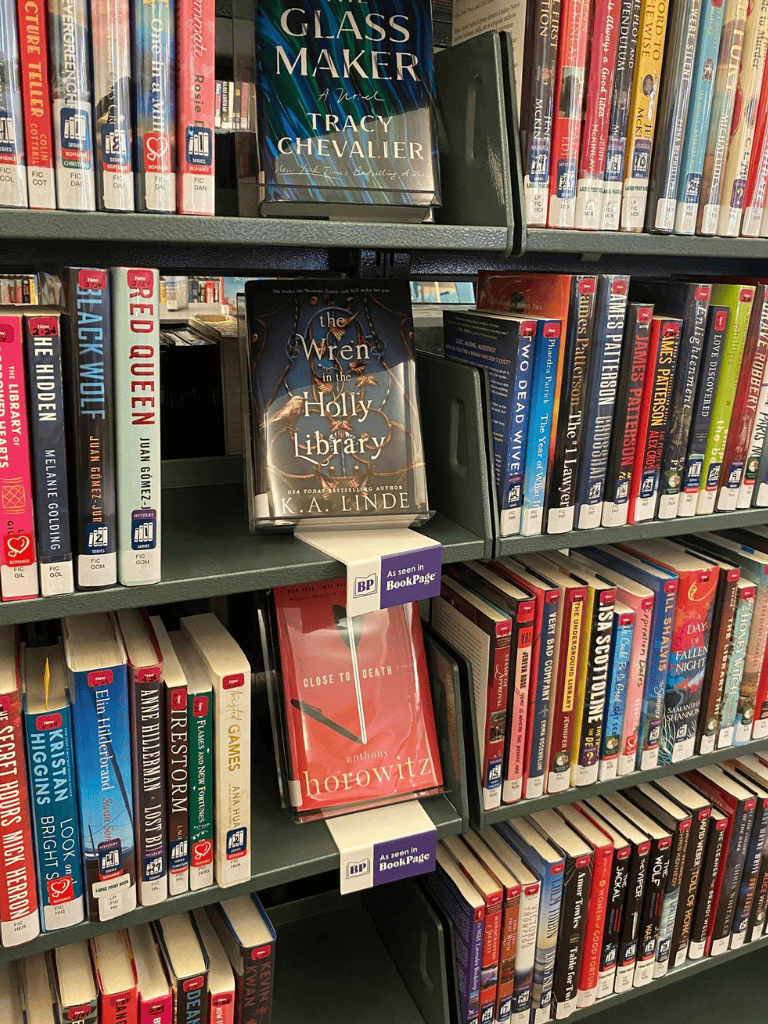 1. Bookshelves with popular novels and fantasy books at QuestForDirections library.
