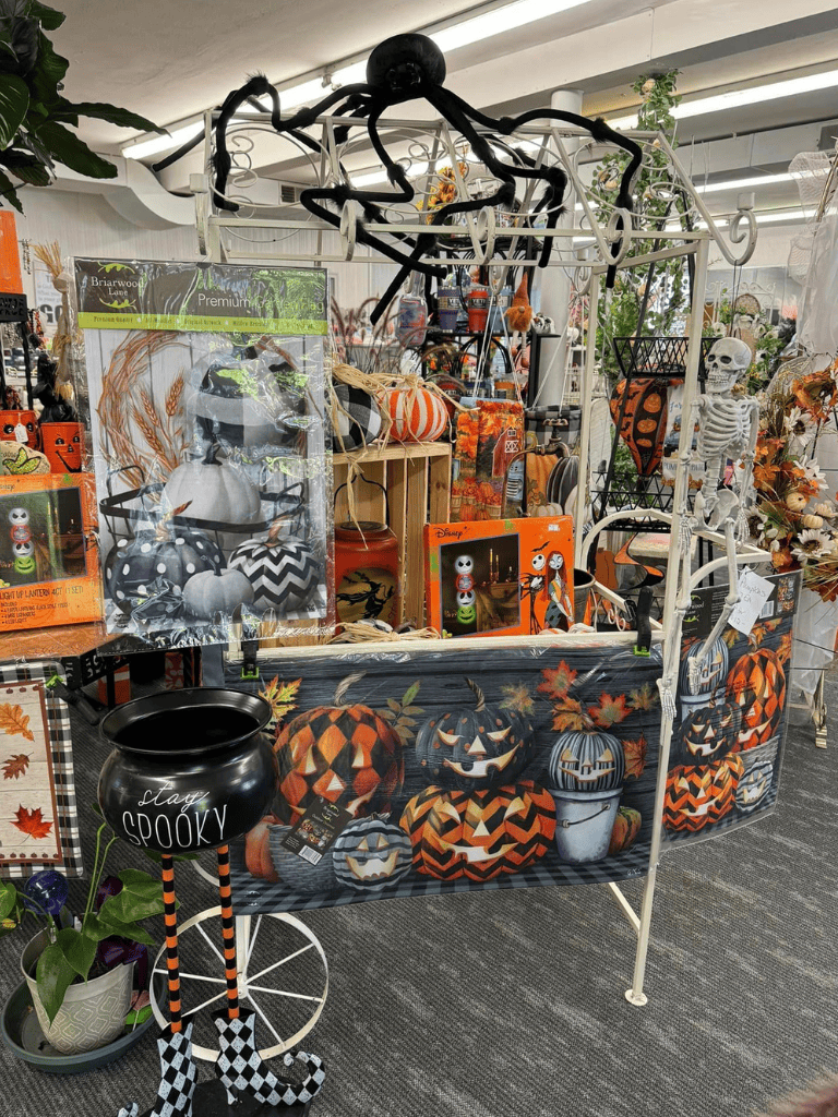 Pumpkin-themed Halloween decorations and spooky fall accents for festive home decor.