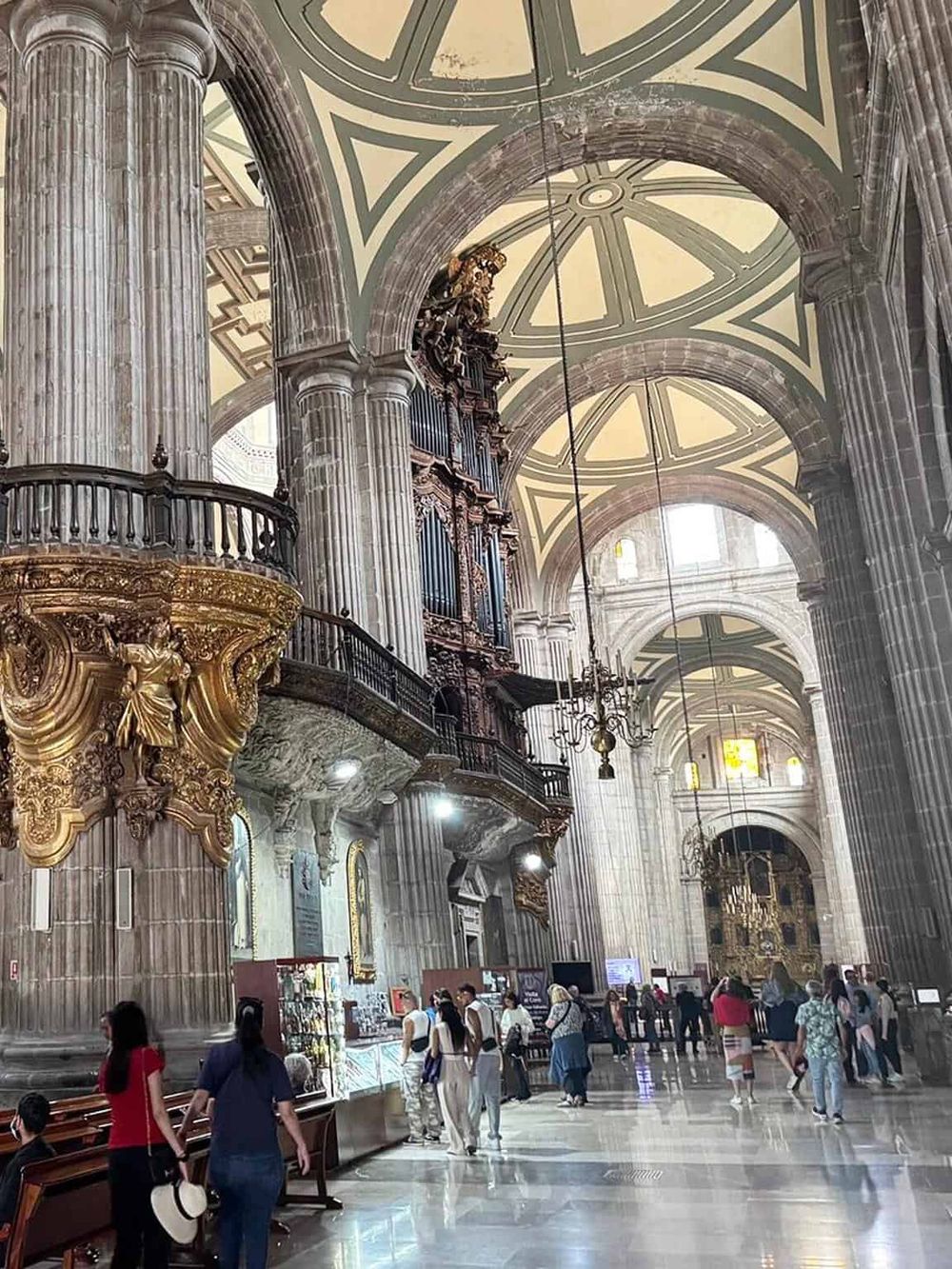 Majestic cathedral interior with ornate architecture and grand pipe organ, perfect for church or historical site exploration.
