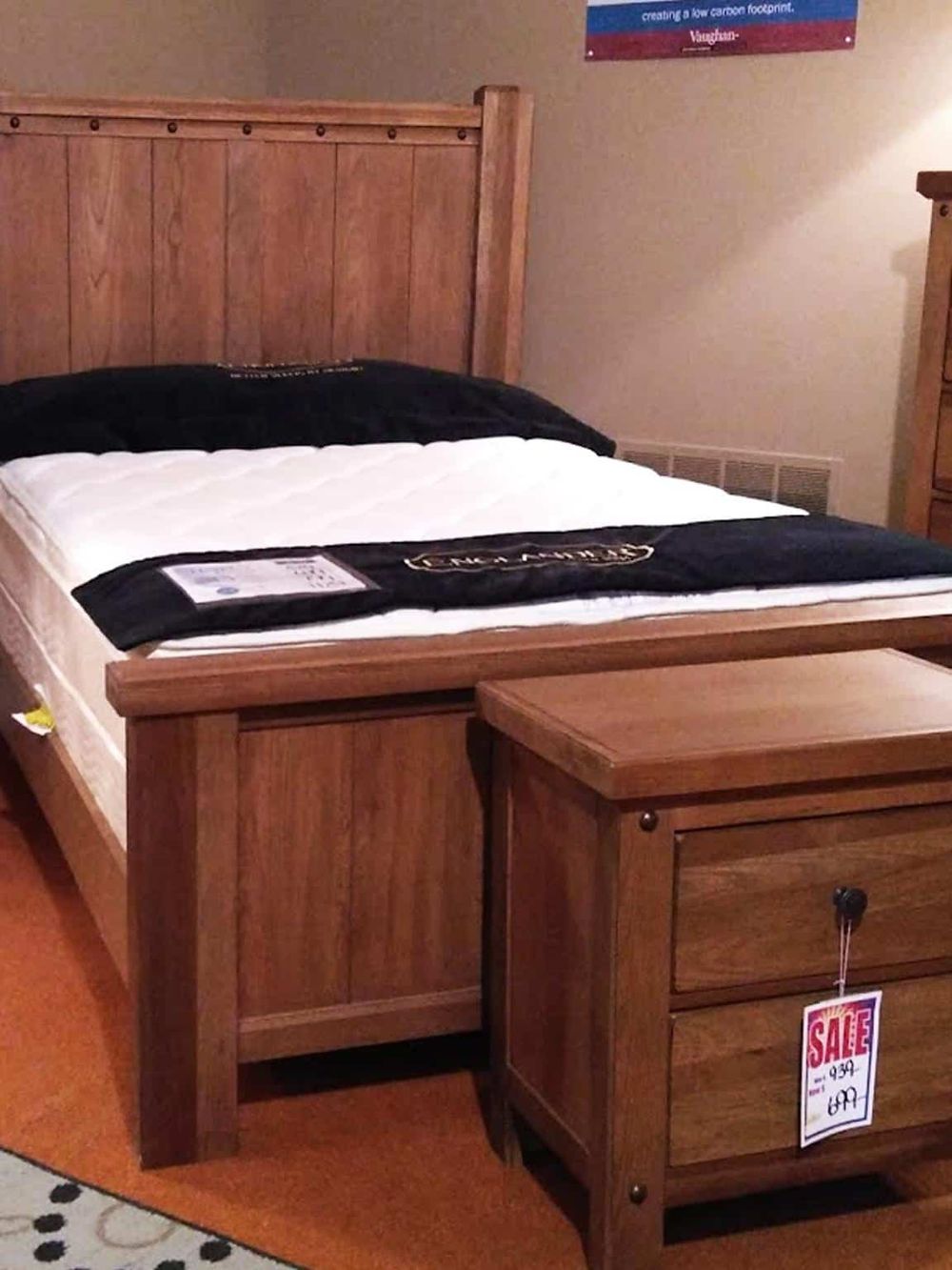 Beautiful wooden bedroom furniture set with a bed and matching nightstand, perfect for cozy and eco-friendly home decor.