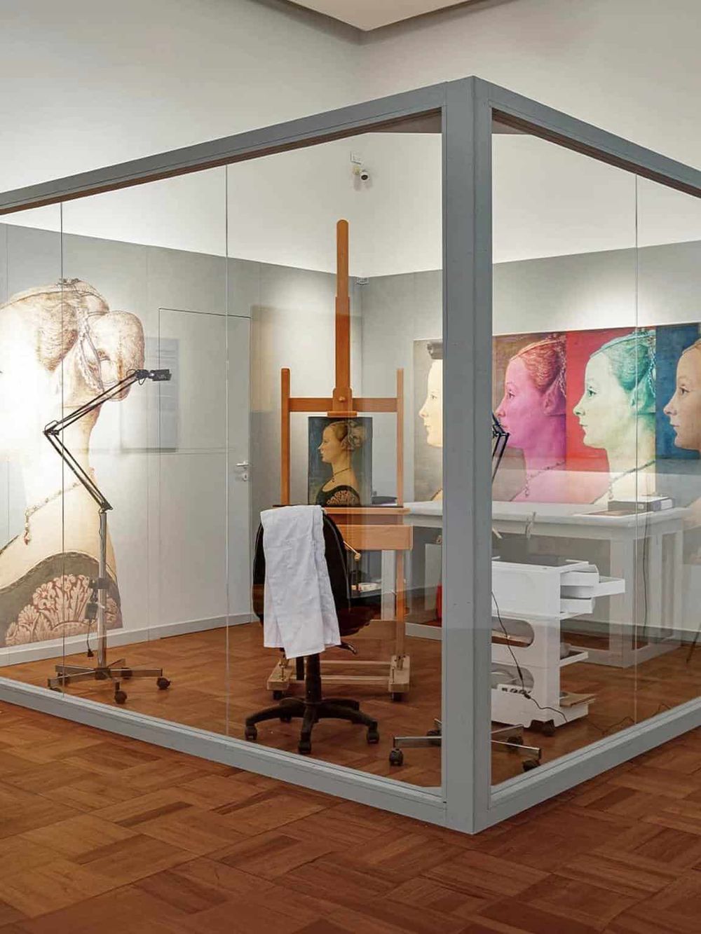 Museum art conservation studio showcasing artwork preservation and restoration processes.