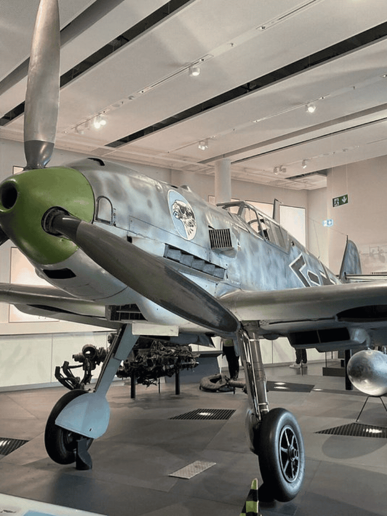 Allied fighter plane displayed in a museum.
