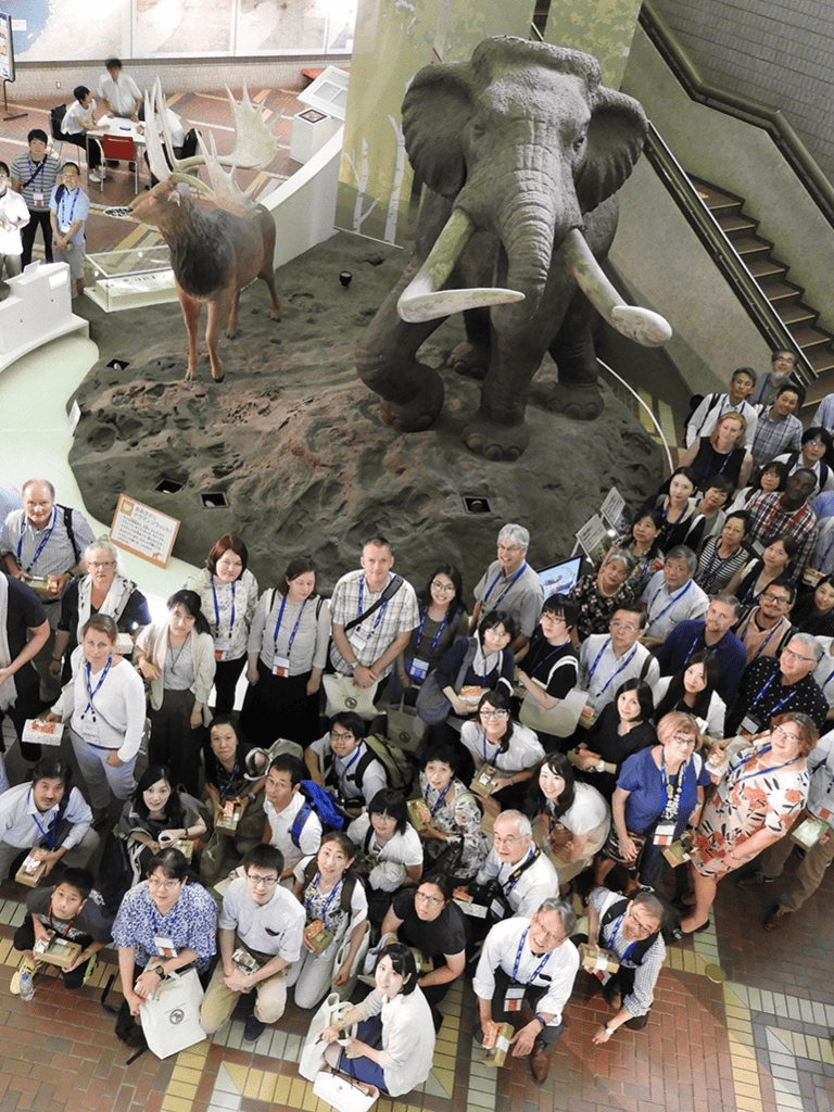 Enormous elephant and reindeer exhibits at the museum attract diverse visitors and tourists.