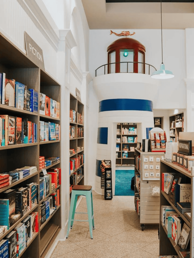 Cozy bookstore interior with shelves of books and nautical decor, perfect for book lovers and literary exploration.