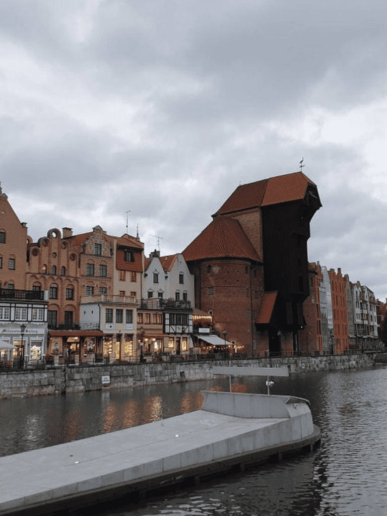 Historic Dutch House in Gdansk cityscape, Poland, near the Motlawa River.