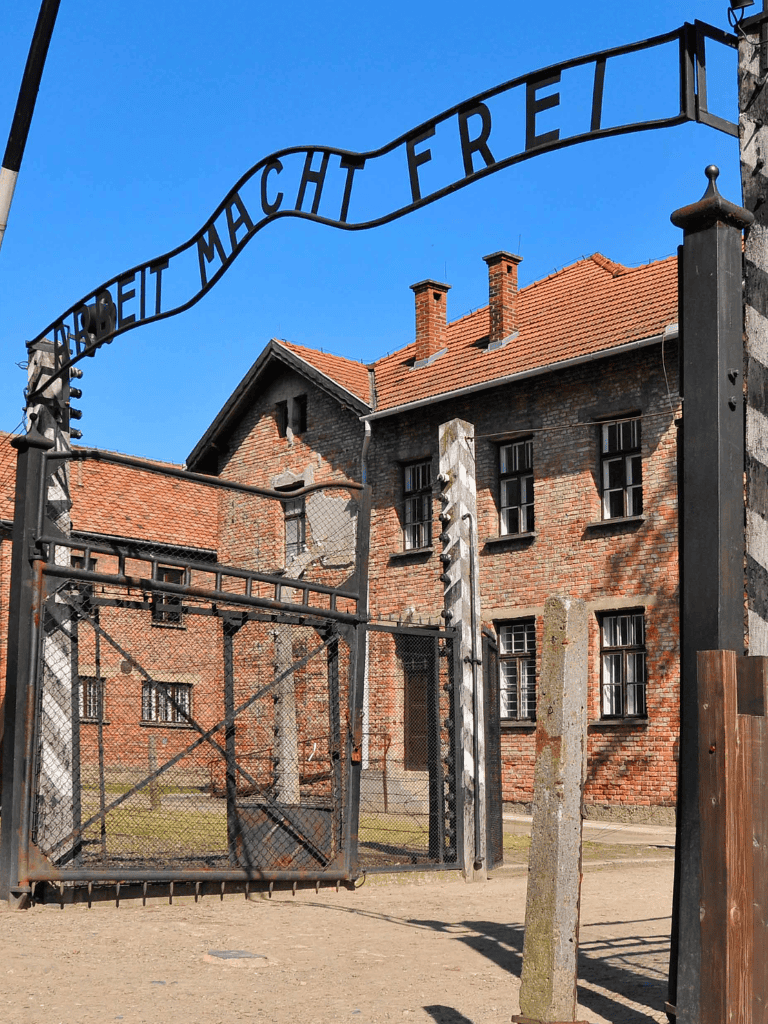 Dead Memorial in Auschwitz concentration camp, historical site in Poland, commemorating victims of Holocaust.