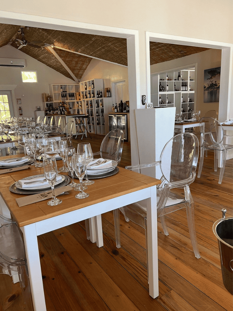 Elegant restaurant dining setup with wine bottles, glassware, and modern decor at QuestForDirections.