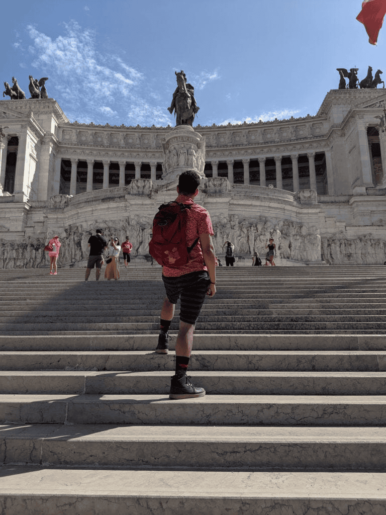 Ancient Roman monument with tourists, Rome, Italy, historical sites, travel and sightseeing.
