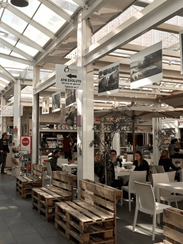 ATM Evoluto outdoor seating shopping mall.