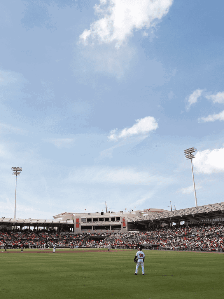 1. Baseball game at a stadium with players and spectators, sunny day, quest for directions.