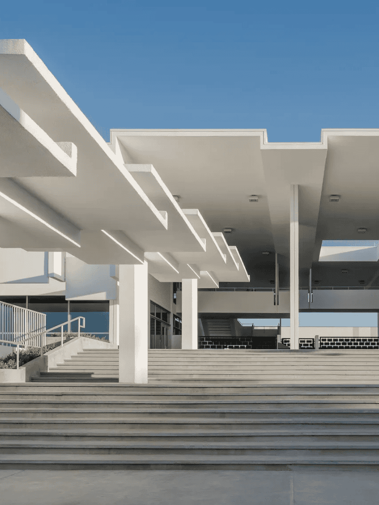 Contemporary modern building architecture with clean lines and open spaces.