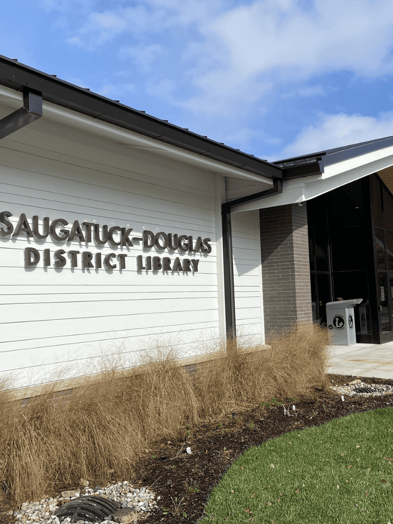 Saugatuck Douglas District Library building exterior in daytime.