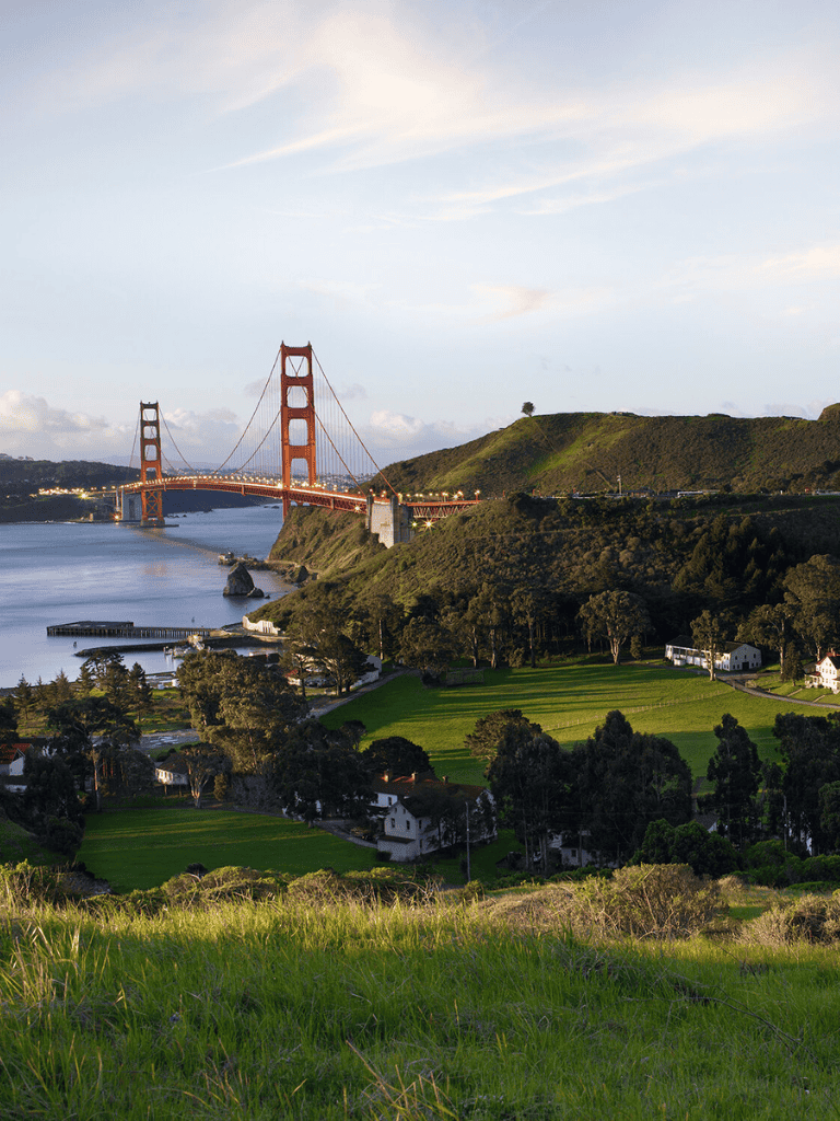 Golden Gate Bridge and San Francisco Bay scenic view.