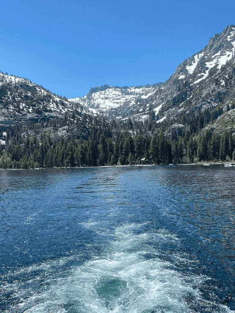 Salmon Lake with scenic mountain backdrop and clear blue water in Idaho.