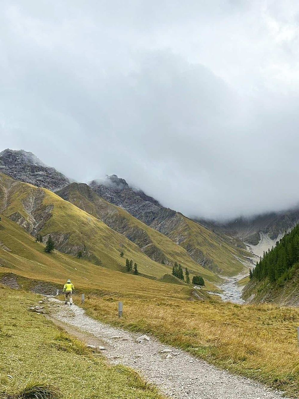Scenic mountain trail in lush green landscape with cloudy sky, perfect for adventure and outdoor exploration.