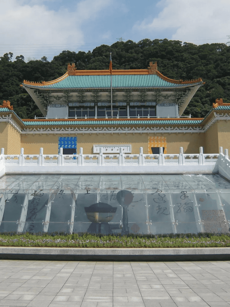 Traditional Asian temple architecture with colorful roofs and ornate details.