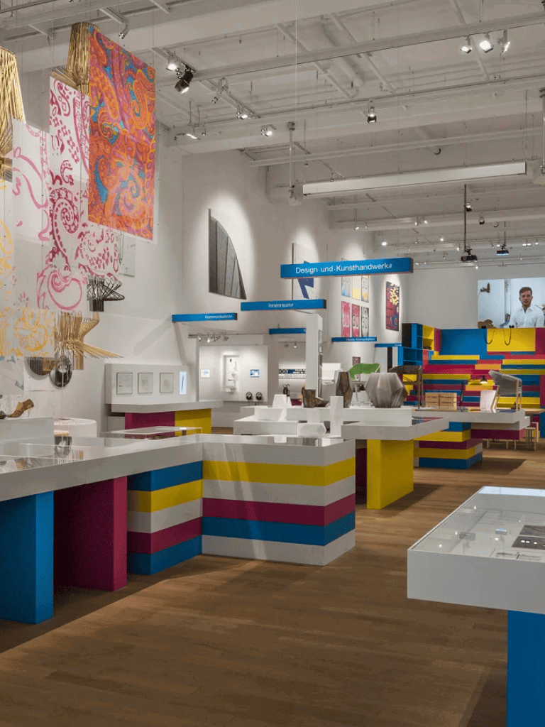 Vibrant art and handcrafted exhibits at QuestForDirections, showcasing colorful artwork and artistic displays.