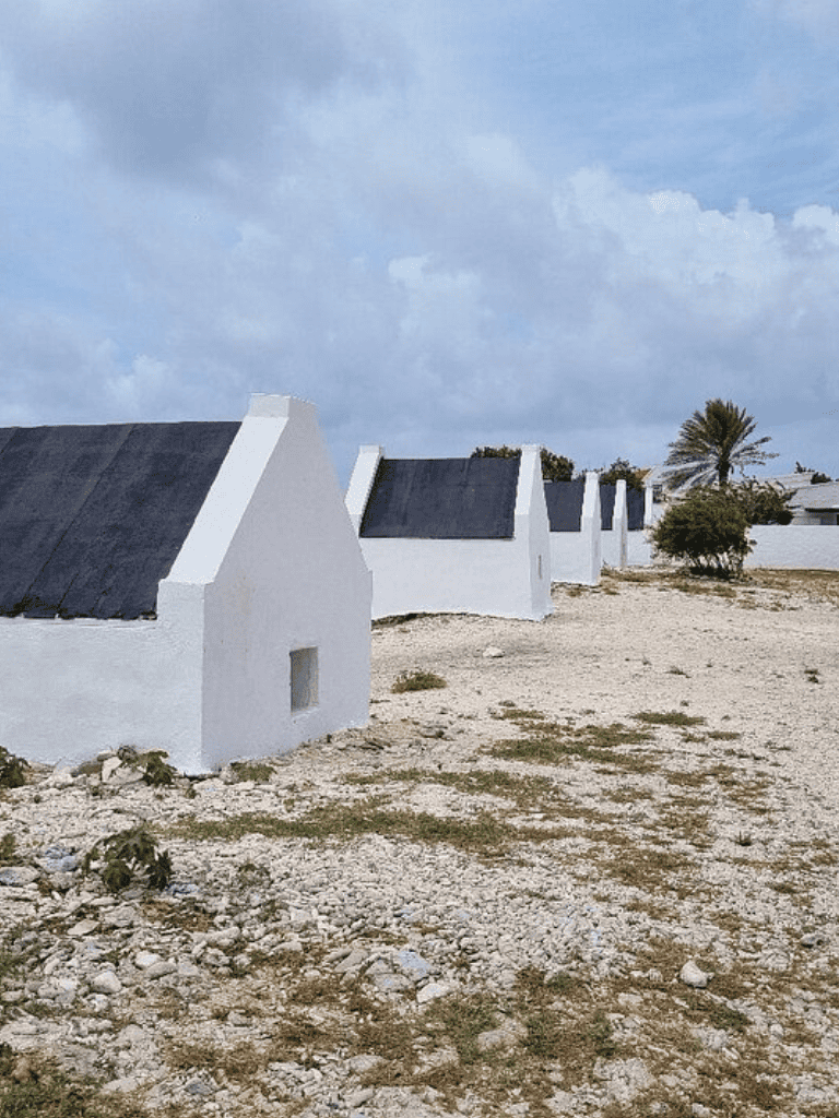 Traditional whitewashed cottages with black roofs in a coastal village, scenic and charming destination.