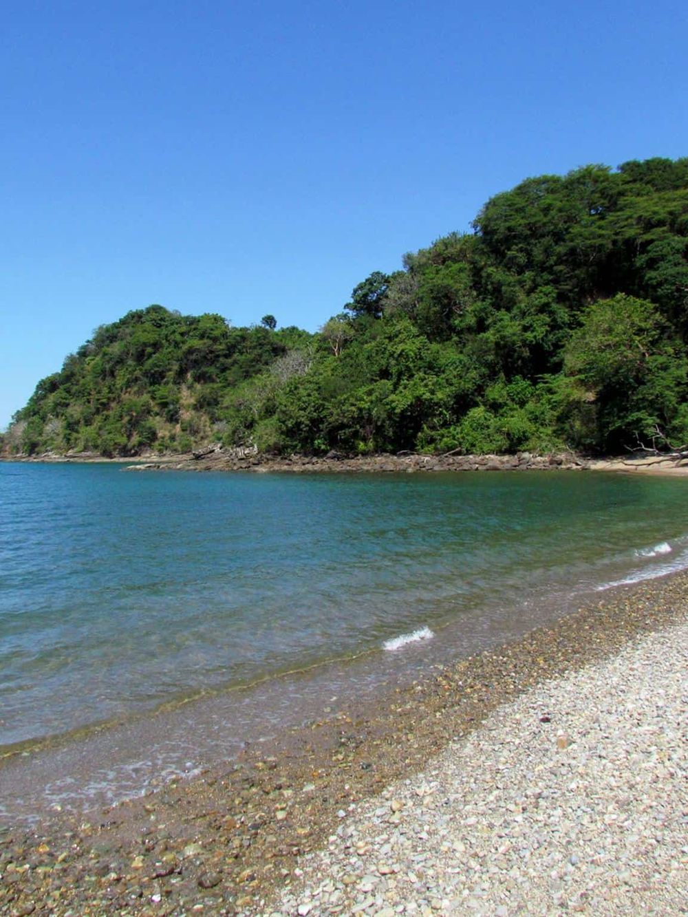 Serene coastal landscape with lush green hills, sandy beach, and clear blue sea, perfect for travel and outdoor adventure.