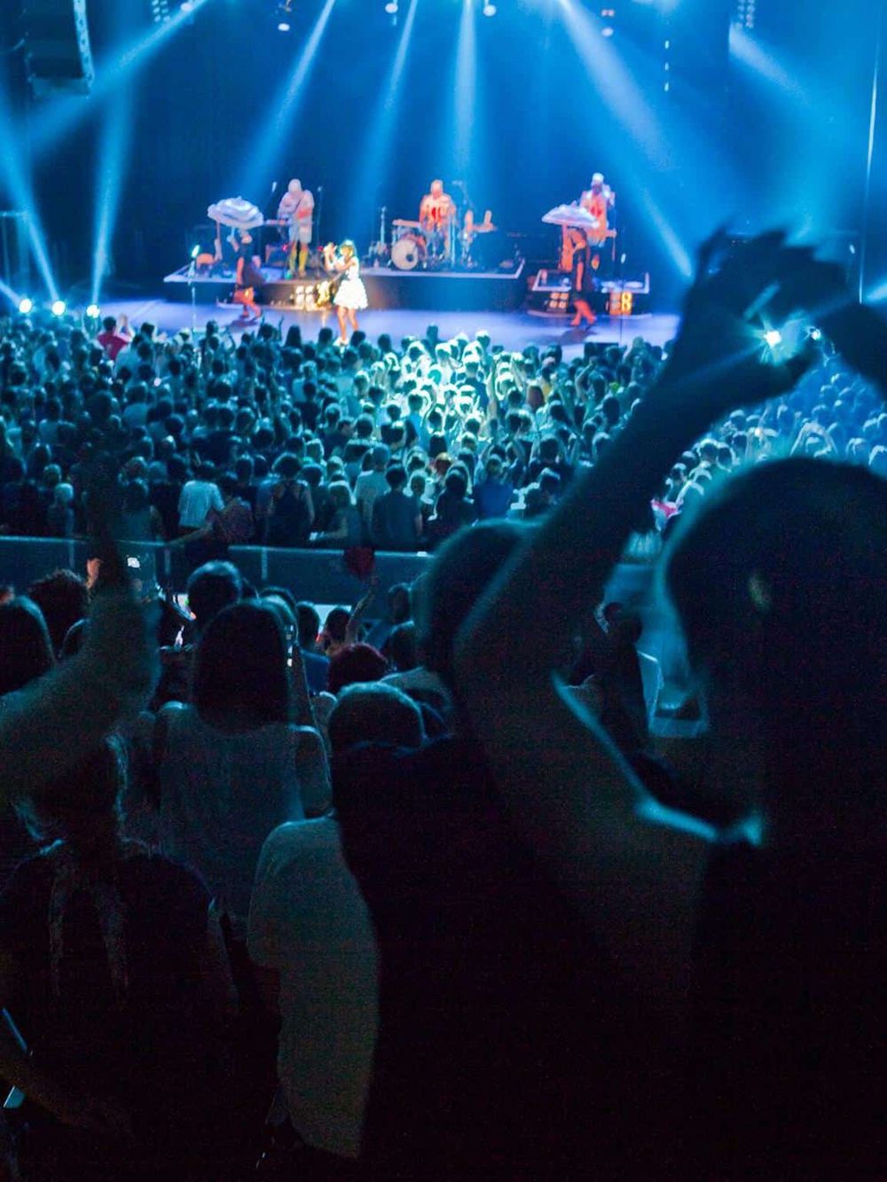 Crowd enjoying live concert at a music festival with vibrant stage lighting.
