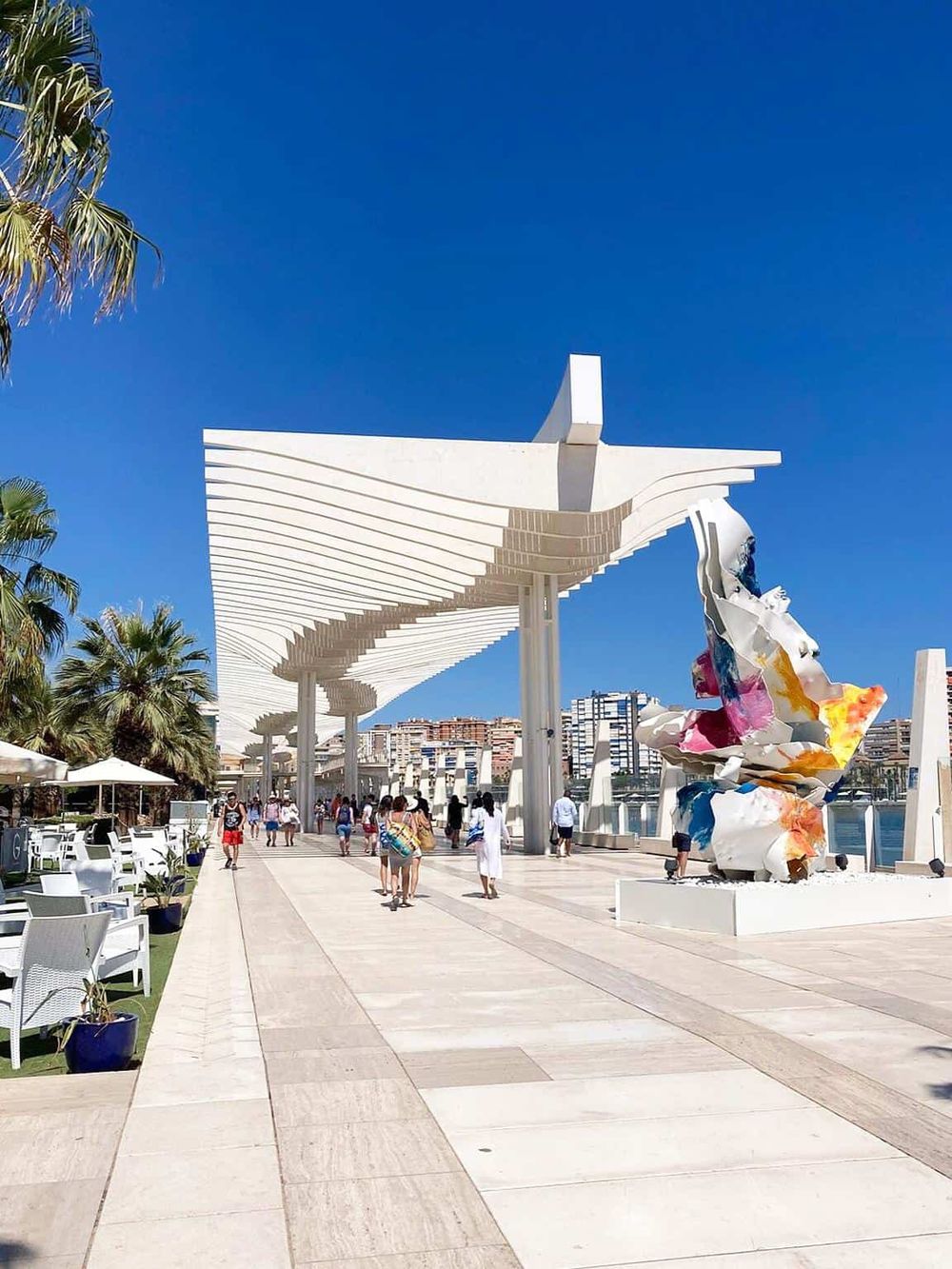 Elegant modern waterfront architecture at Quest for Directions, a vibrant leisure and tourist spot in Malaga.