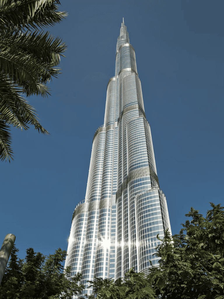 Stunning view of the Burj Khalifa skyscraper in Dubai, symbolizing architectural excellence and innovation.
