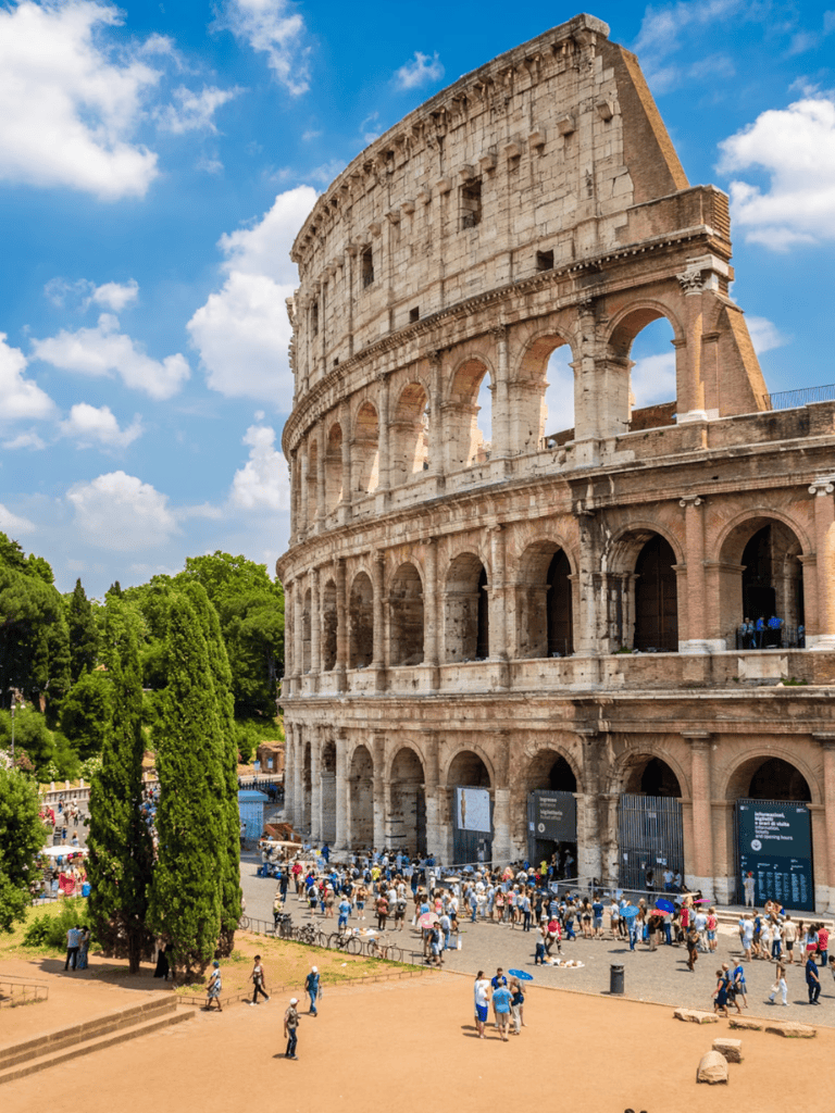 Ancient Roman Colosseum in Rome, Italy, popular tourist destination and historic landmark.