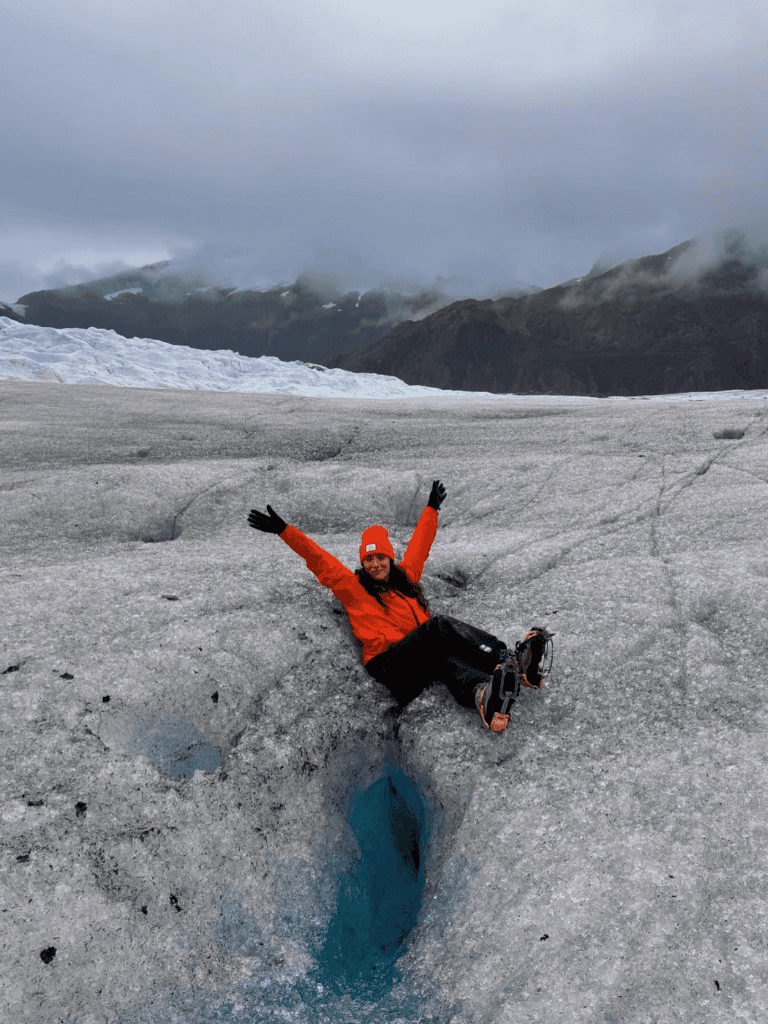 Glacier hiking adventure with stunning mountain views and icy terrain exploration.