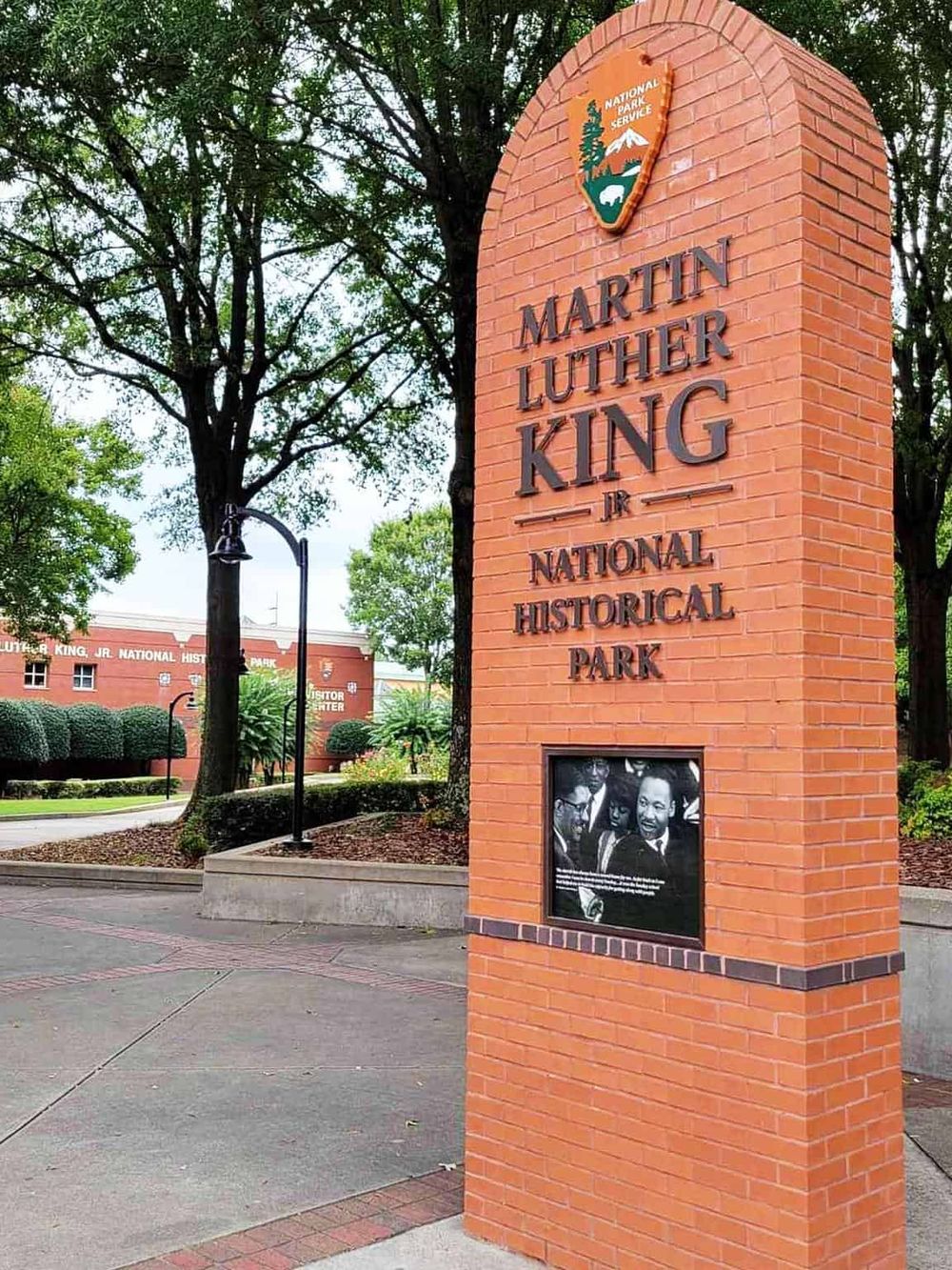 Historic Martin Luther King Jr. National Historical Park entrance sign in Atlanta, Georgia.