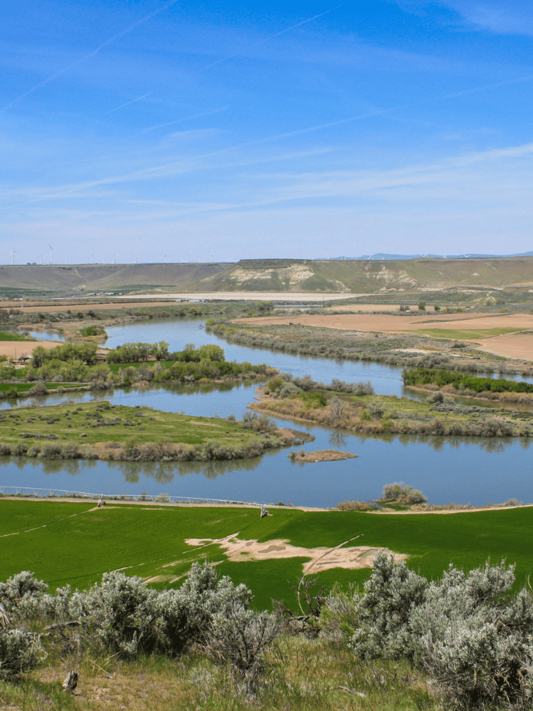 Serene river landscape with lush greenery and rolling hills, perfect for nature exploration and outdoor adventures.