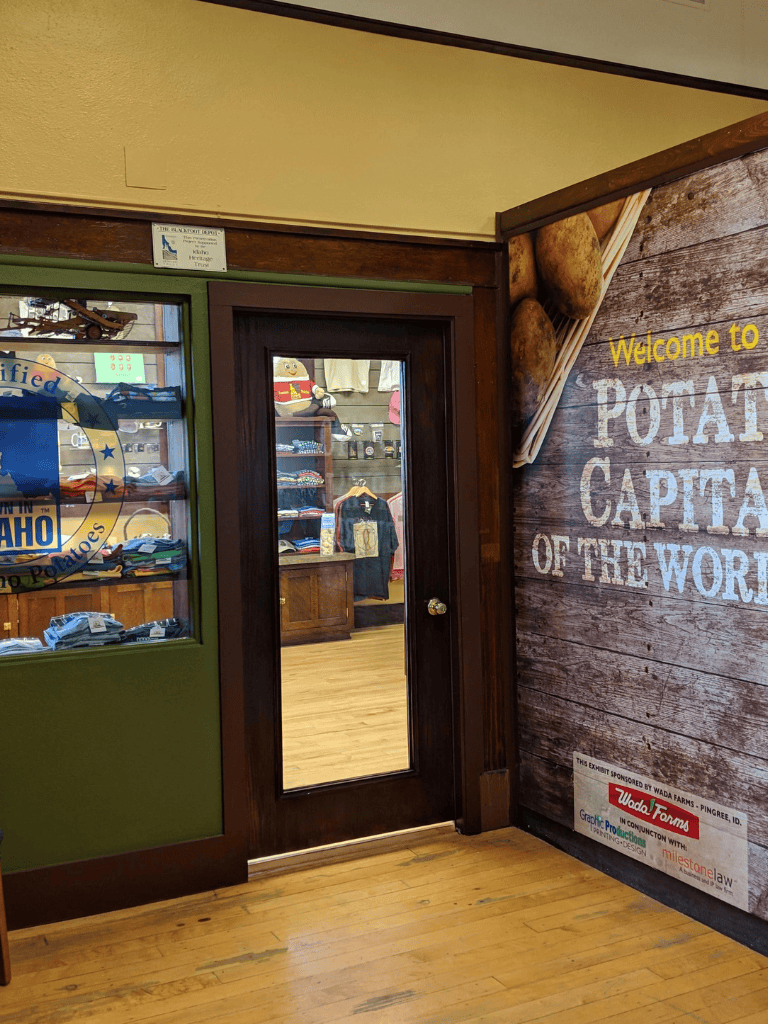 Potato Capitol of the World entrance indoor retail shop Idaho souvenirs.