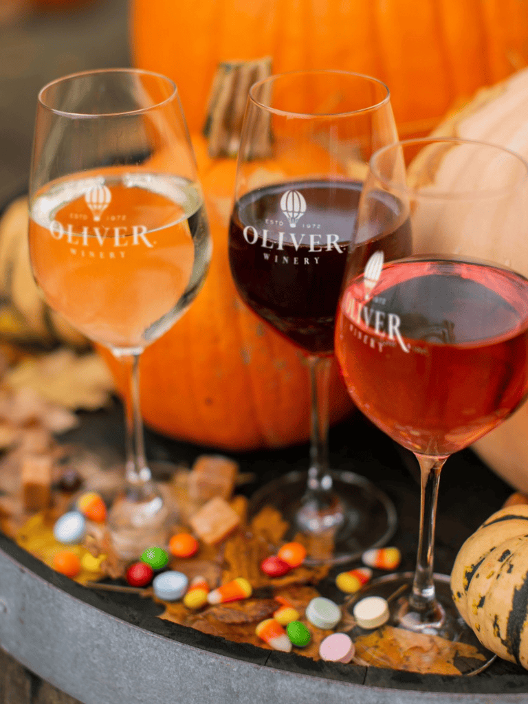 Wine tasting at Oliver Winery for fall season.