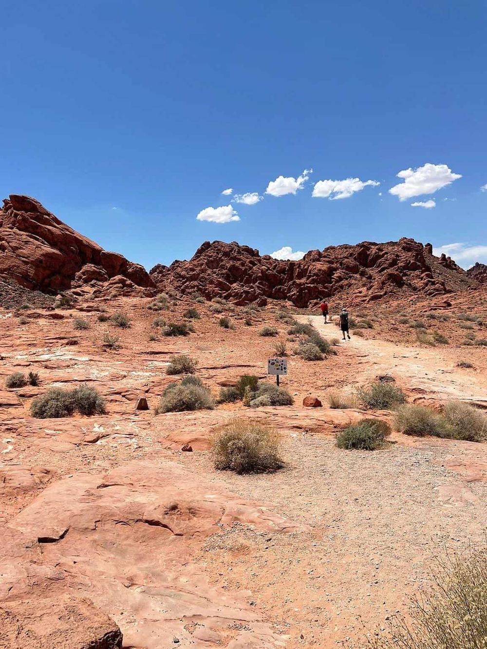 Vibrant desert landscape with rocky formations, hikers, and a clear blue sky. Perfect for outdoor adventure and exploration.