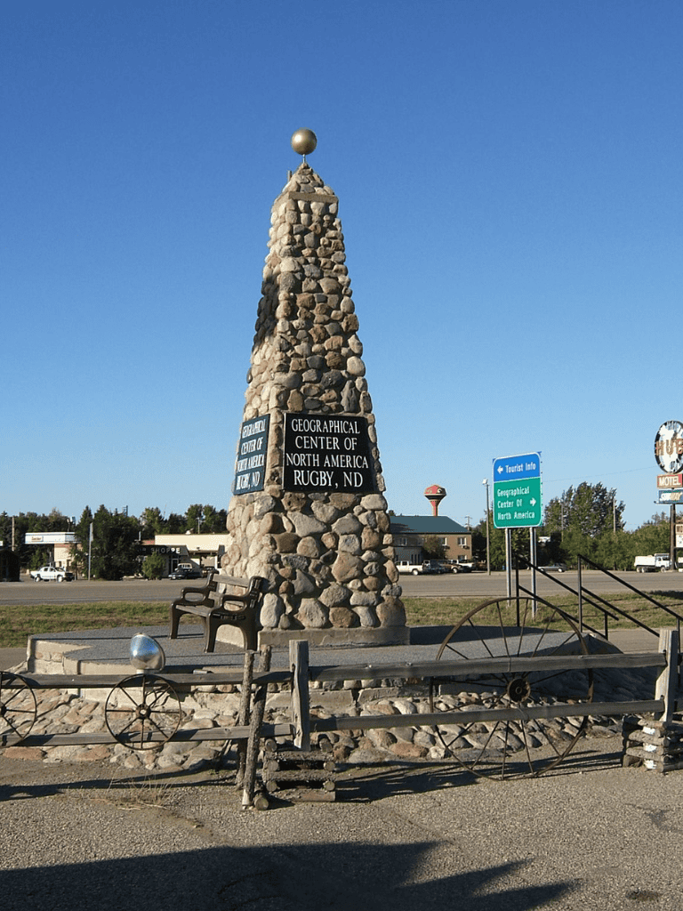 Stone monument at the Geographical Center of North America in Rugby, ND.