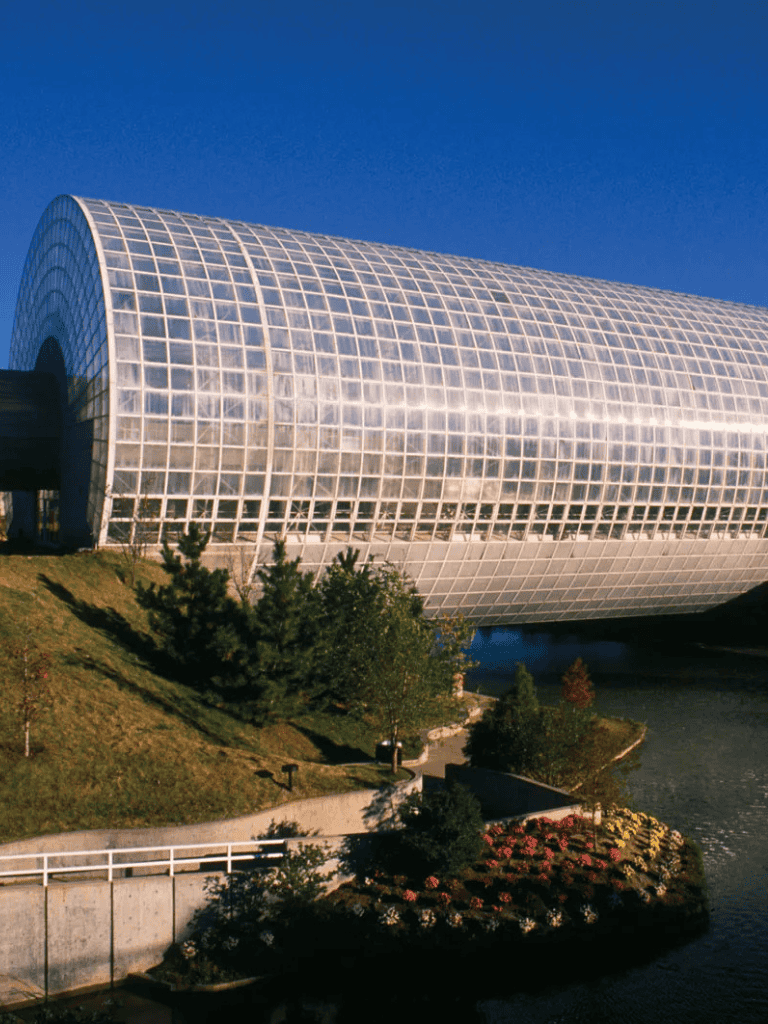 Modern greenhouse architecture at QuestForDirections botanical center.