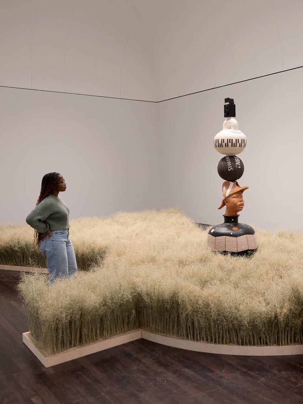 Colorful modern sculpture art installation at museum exhibit.