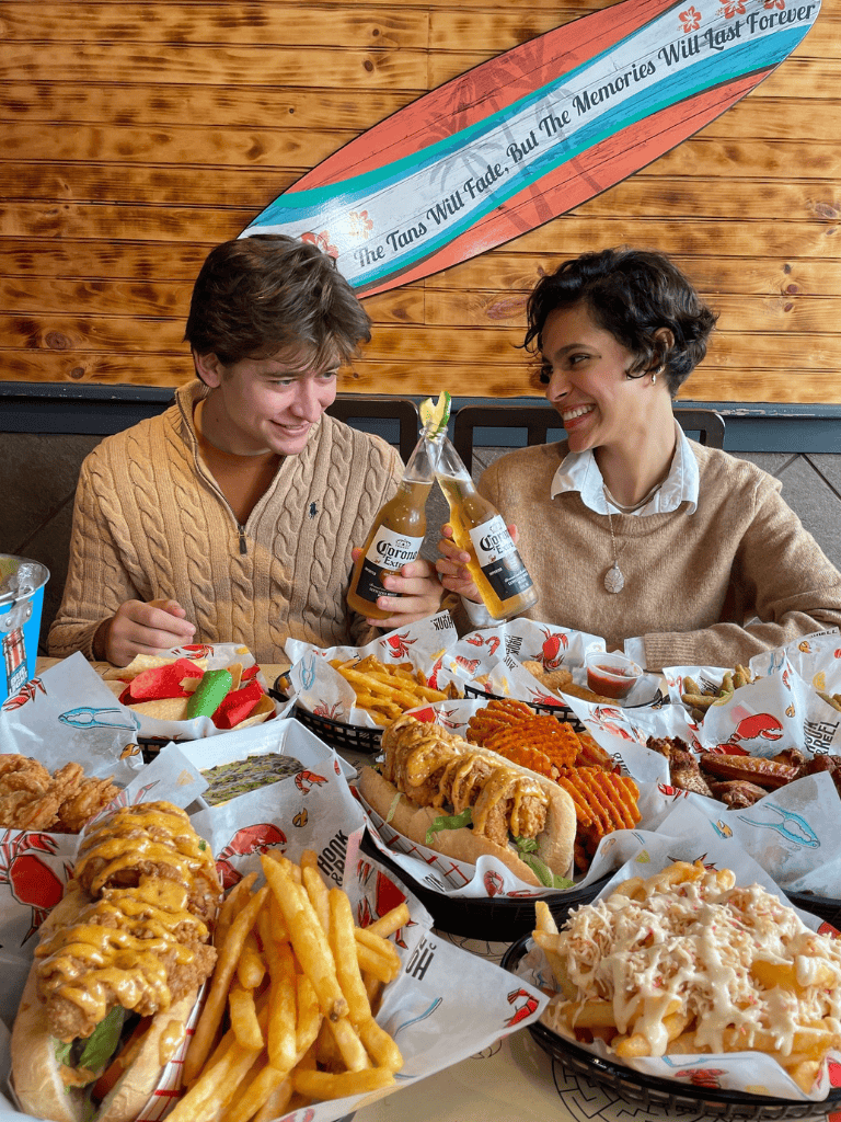 Enjoying delicious fast food with friends at a local restaurant.