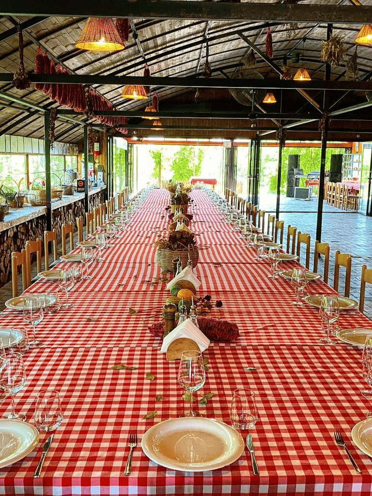 Enjoy a extended table setup with checkered tablecloths for rustic dining experiences at QuestForDirections event.