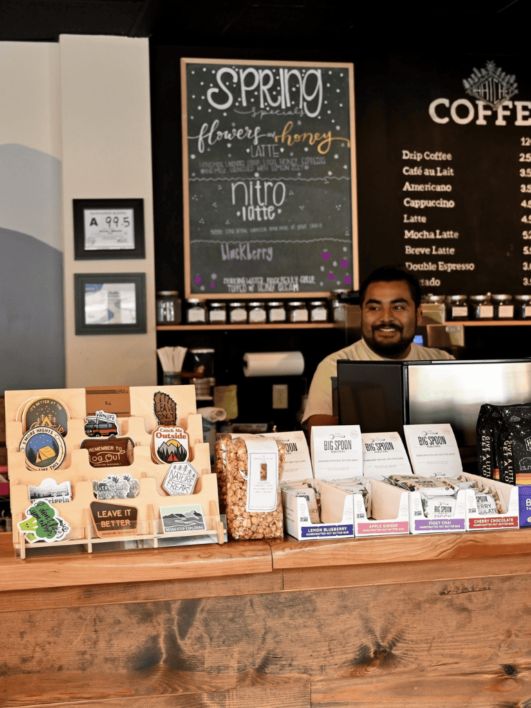 Adventure-themed coffee shop coffee and snacks at QuestForDirections.