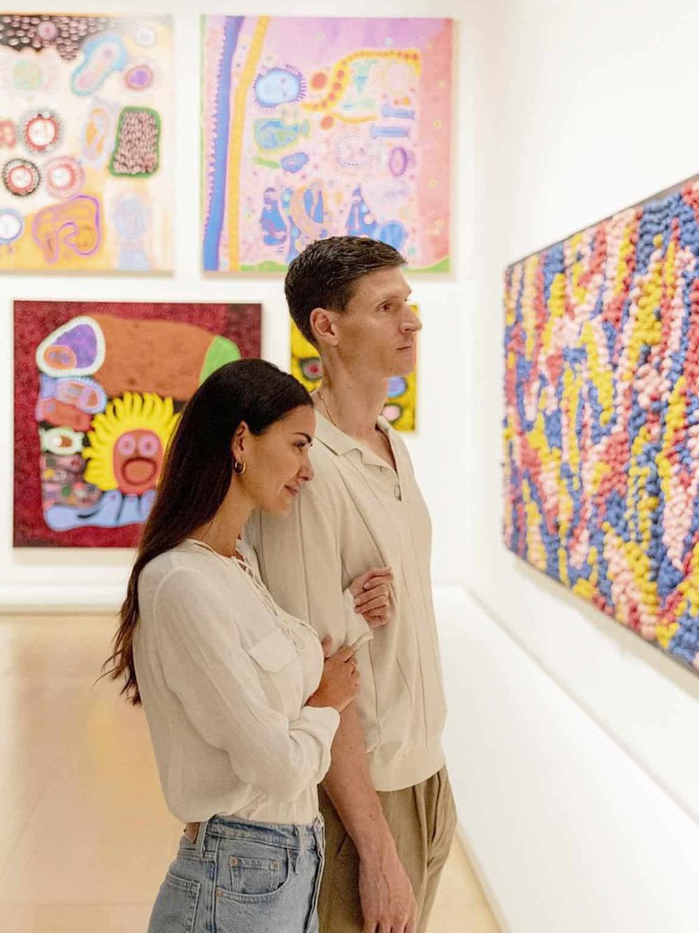 Vivid abstract art paintings at Quest for Directions art gallery, showcasing modern artistic styles and bold colors.