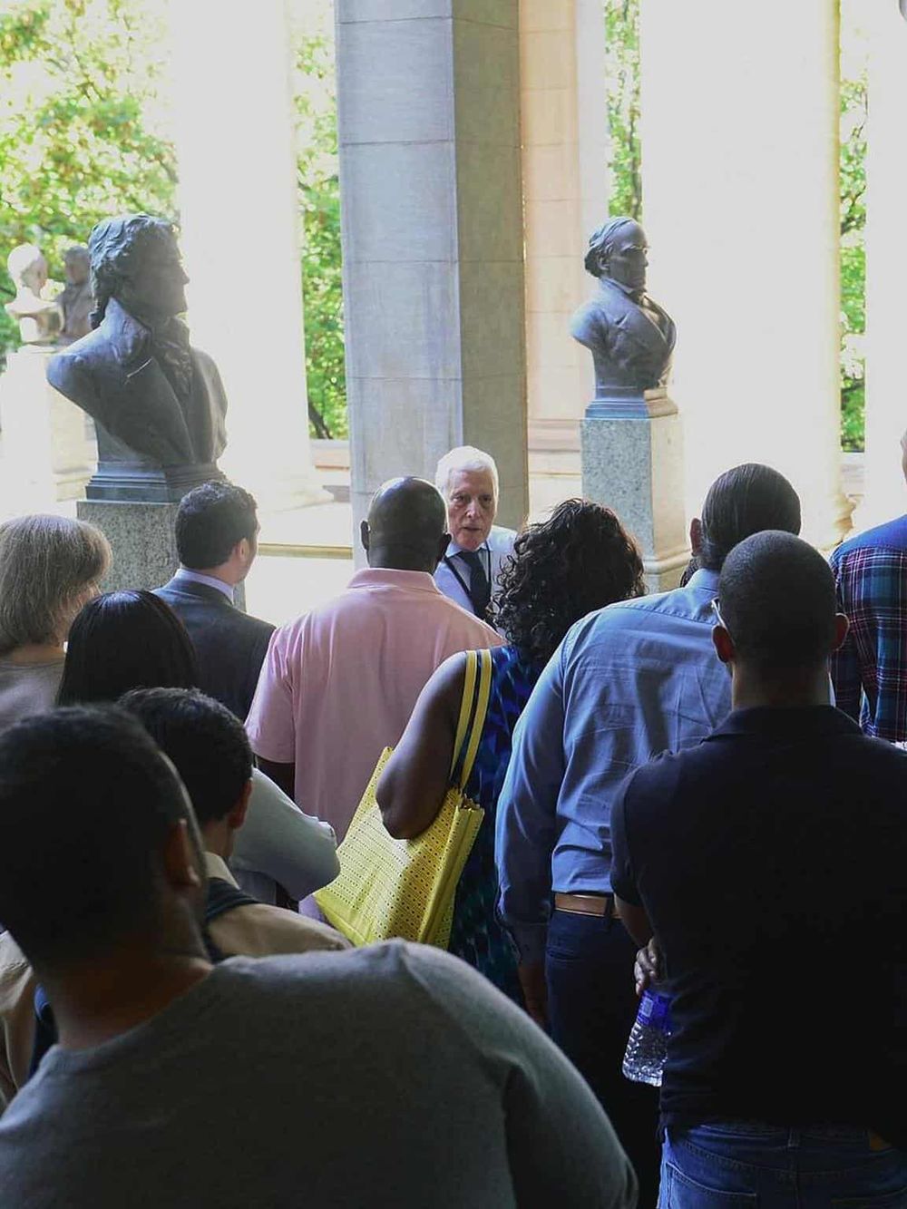 Busts of historical figures in a museum or cultural site.