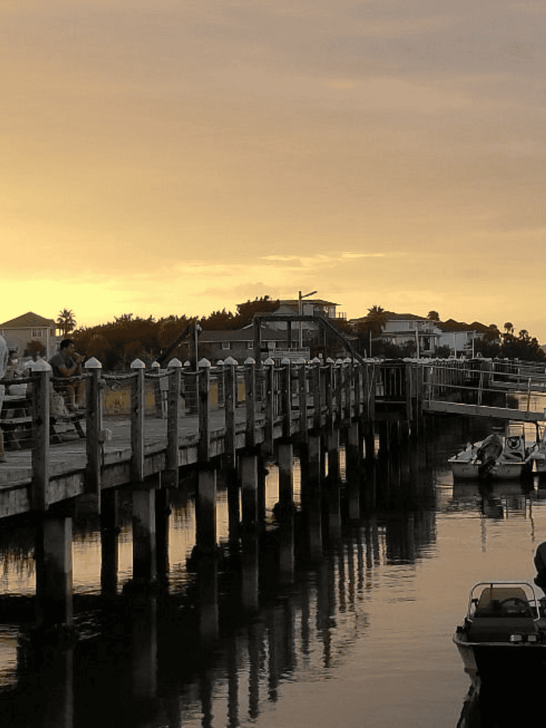 Tranquil dockside sunset view at QuestForDirections waterfront location.