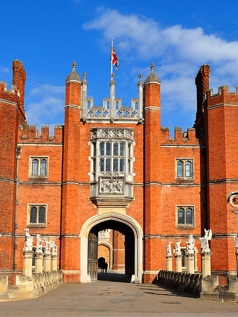 Grand Castle in England with British Flag, Historic Landmark, Tour Destination for Visitors.