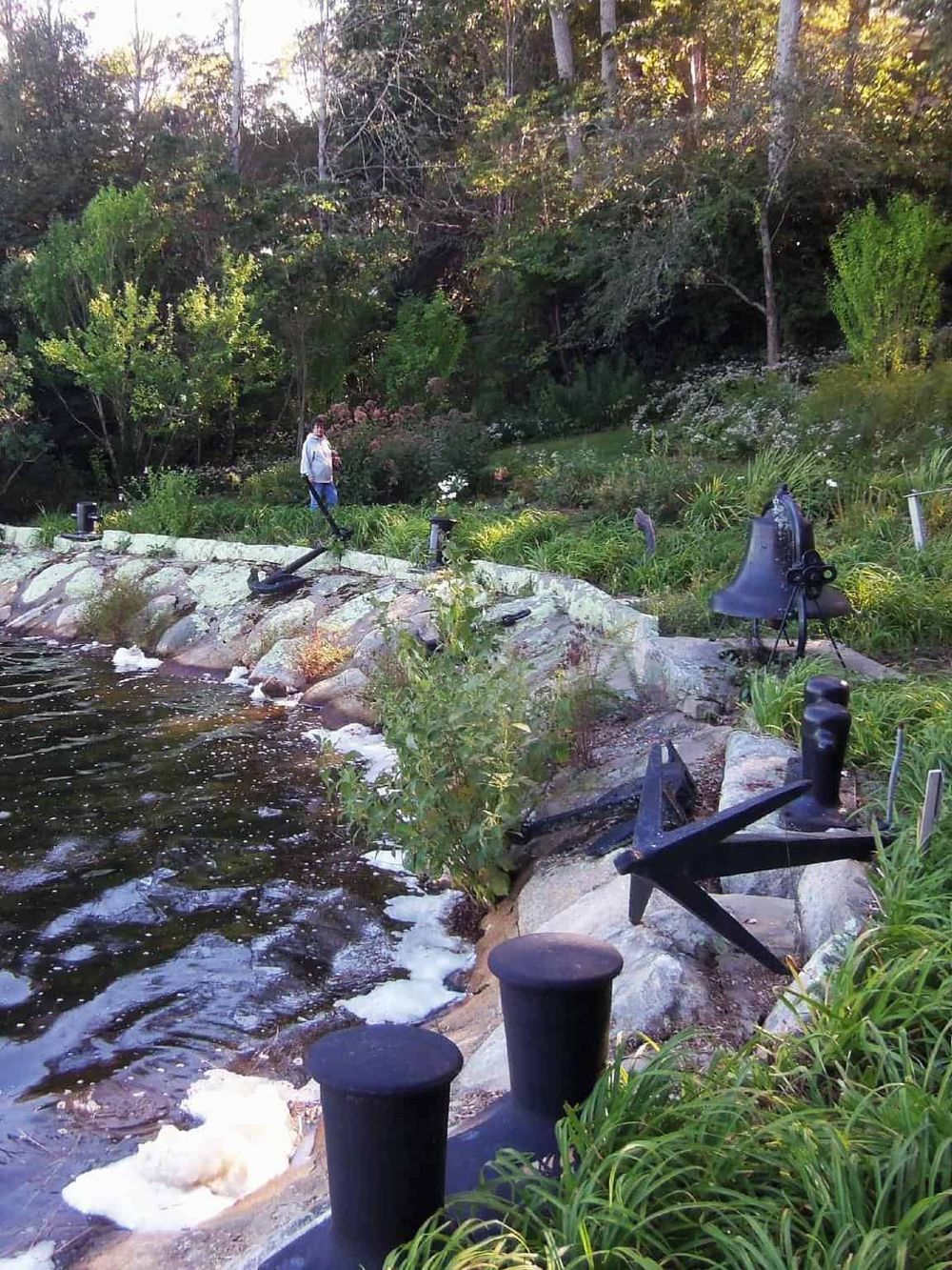 Serene fishing spot by lush riverbank with scenic greenery, perfect for outdoor recreation and relaxing insights into nature.