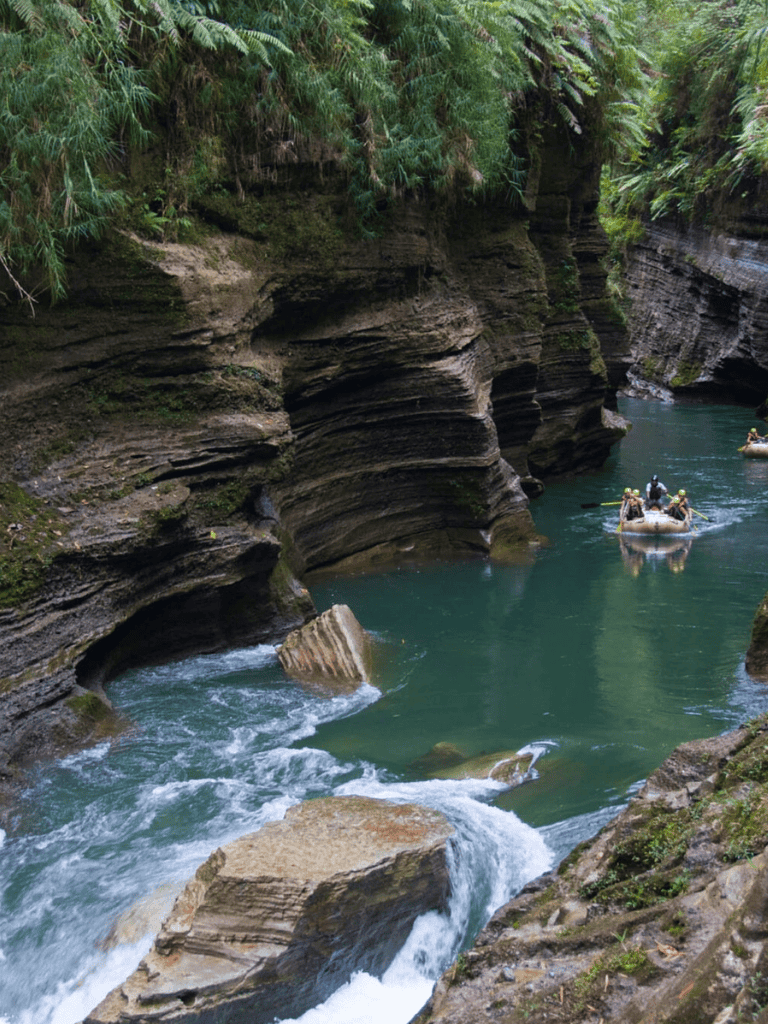 - Tranquil boat tour through scenic canyon with lush greenery and rocky cliffs.