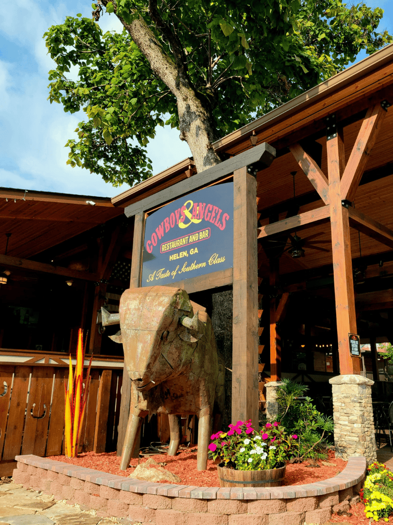 Cowboy & Angels Restaurant and Bar in Helen, GA - Southern cuisine & inviting outdoor patio.